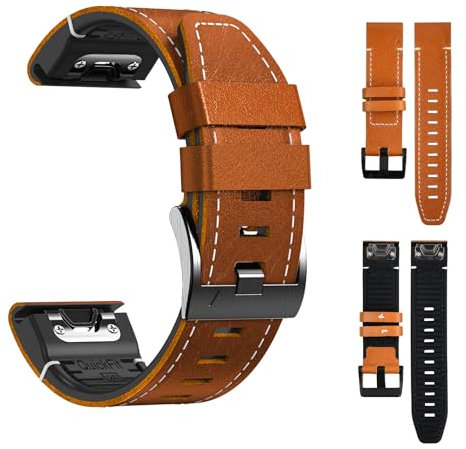 Leder Armband für Garmin Fenix 7, 22mm Echte Leder Ersatzarmband Quick-Fit Uhrenarmband für Fenix 6, Fenix 6 Pro, Fenix 5, Fenix 5 Plus, Forerunner 935 945, Instinct 2, Approach S60 S62, Quatix 5 6