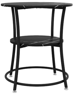 Vicco Table Basse Quebec, Marbre/Noir, 50 x 50 cm avec Tablette