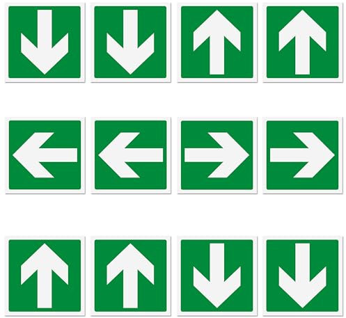12 Adesivi Frecce Uscita Emergenza formato cm 12x12 | Segnaletica Uscita di Sicurezza | 12 pz