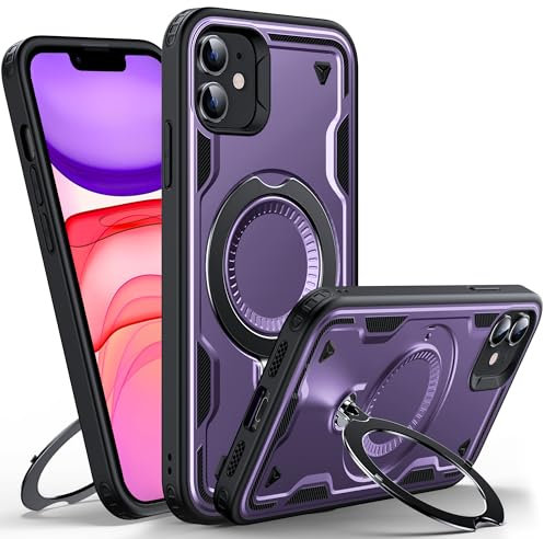 WYUIC für iPhone 11 Hülle mit Rotiertem Ring-Ständer, Militärnorm Schutzhülle Stoßfest Kratzfeste Rückseite Mehrschichtiger Schutz Handyhülle für iPhone 11 6.1, Lila