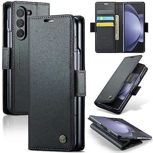 Rerzoiro Coque pour Samsung Galaxy Z Fold 5, Étui Housse en RFID Protection Premium PU Cuir Portefeuille Rabat Case Magnétique Stand Antichoc, Étui Case pour Samsung Galaxy Z Fold 5, Noir