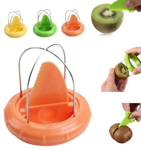 Kiwi Cutter Peeler, Fruit Kiwi Cutter Peeler Slicer, Stainless Steel Orange Kiwi Slicer, Manual Kiwi Peeling Fruit Digging Core Tool Kitchen Gadgets Tools for Pitaya, Portable and Useful (Orange)
