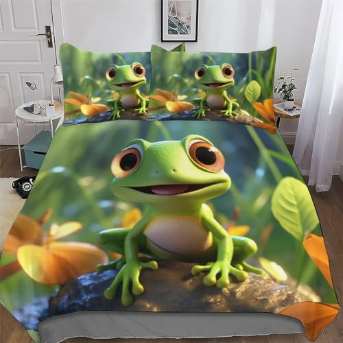 AAPZY Frosch Bettwäsche-Set, 3D Motiv, Bettbezug 2teilig Mit Kopfkissenbezug Für Jungen Mädchen Schlafzimmer Atmungsaktiv Mikrofaser Deckenbezug Single (135x200cm)