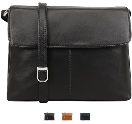 Lloyd Baker Kheda Crossbody-Tasche mit Überschlag: Zeitlose Raffinesse & funktionaler Luxus aus glattem Nappa-Anilinleder, Schwarz , 24 cm x 20 cm Flap over Crossbody Bag