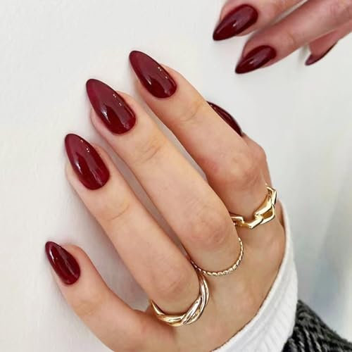 Kinretixia Lot de 24 faux ongles courts ovales en forme d'amande, à coller, en acrylique, coupe confortable, pour toutes les occasions