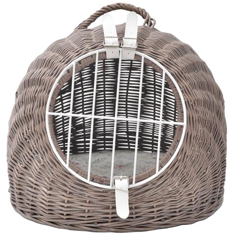 Aumüller Katzenhöhle/Transportkorb aus Vollweide, Vintage Grau/Braun inkl. Liegekissen - 50 cm