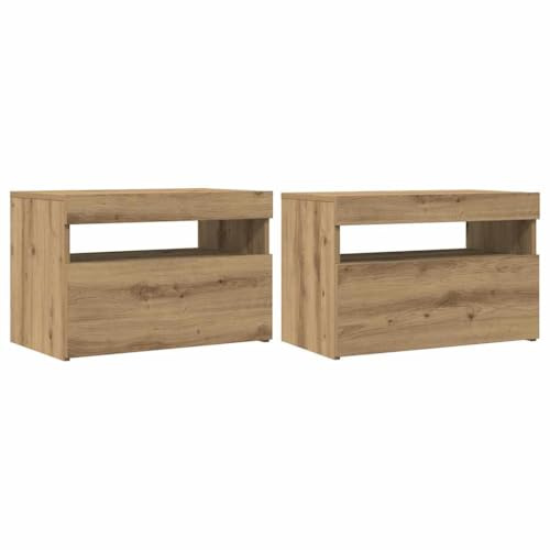 vidaXL TV Cabinets with LED Lights - Artisan Oak Engineered Wood TV Stand - Modern Living Room Furniture, 60x35x40 cm - Set of 2
