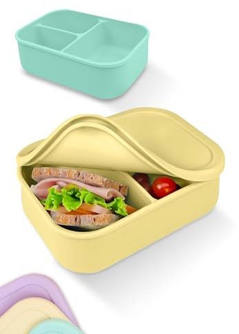 Lunchbox - Silikon Brotdose für Erwachsene - Bruchfeste und Auslaufsichere Bento Box, BPA frei, Spülmaschinenfest und Mikrowellengeeignet - Für die Arbeit, Büro & Unterwegs | 800ml (Pastel Gelb)