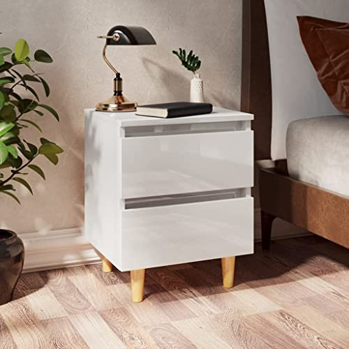 NQJIBUE Meuble de lit avec pieds en pin massif Blanc brillant 40 x 35 x 50 cm