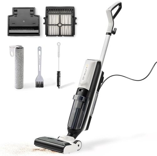 BRAWNIX Aspiradora de vapor en seco y húmedo | Trapeador de vapor 3 en 1 que recoge los desechos, exfoliantes profundos y desinfecta al vapor todo a la vez | Autolimpieza | Mopa de vapor inteligente
