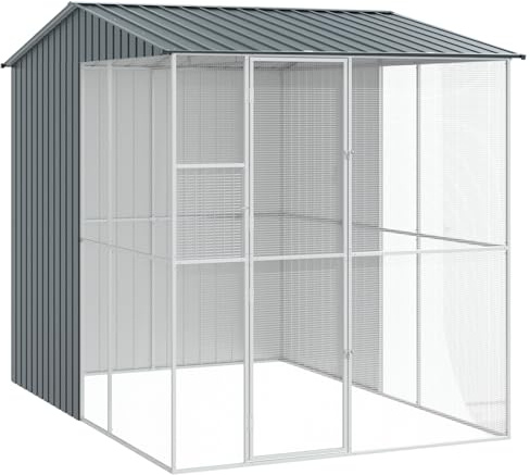 vidaXL Vogelkäfig Anthrazit 215 x 310 x 247 cm Verzinkter Stahl, Garten und Terrasse, Moderne Vogelvoliere, rechteckiger Lebensraum für gefiederte Freunde, Robustes Außengehege