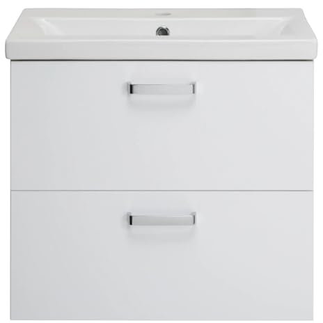 VBChome Badmöbelset 50x40x56 cm mit Keramik-Waschbecken und Hängeschrank mit 2 Schubladen – Kompakt und funktional für kleine Badezimmer