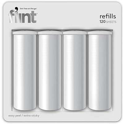 Flint Original Fusselroller Nachfüller, extra klebrig, kompatibel mit Flint einziehbare Fusselrolle, Fusselrollen für Tierhaare extra klebrige Nachfüllung - 4 Stück