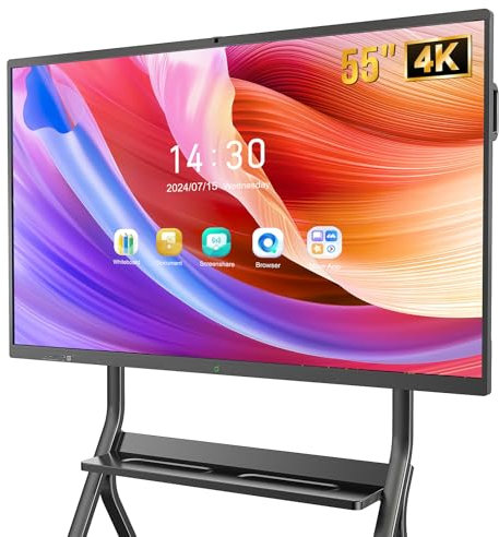 YIXZSWD Pizarra Inteligente de 55 Pulgadas con Pantalla táctil 4K, Pizarra electrónica con Pantalla UHD, 8 GB RAM, 64 GB ROM, cámara integrada de Ultra Alta definición, micrófono, admite Wi-Fi