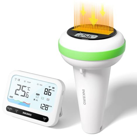 Inkbird Thermomètre Piscine sans Fil Solaire, Moniteur Qualité Eau 3 en 1, Température d'eau TDS EC Détecteur, IP68 Étanche, 300M Transmission Longue pour Spa Aquarium