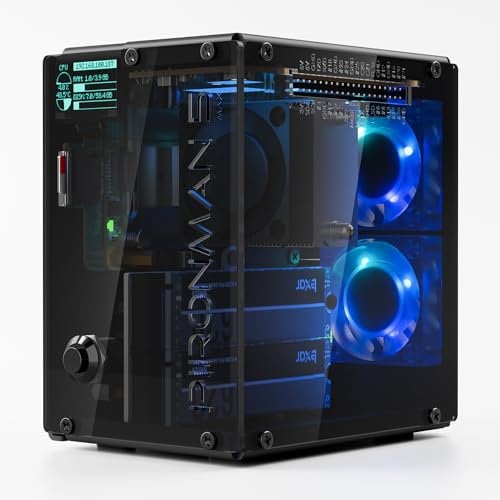 Pironman 5-MAX Dual NVMe M.2 SSD PCIe enclosure per Raspberry Pi 5 NAS RAID 0/1 AI, acceleratore Hailo-8L PWM Tower+ventola Dual RGB 0,96, modulo OLED, spegnimento sicuro HDMI (RPI5 non incluso)