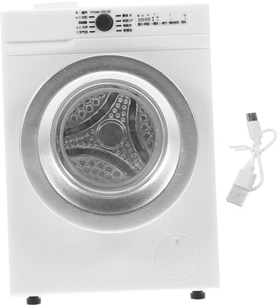 1: 12 Miniature Washing Machine Toy Model for Dollhouses, White Metal | Rechargeable Function, Rotatable Door, Washable Clothing Models, for Toy Rooms and Children