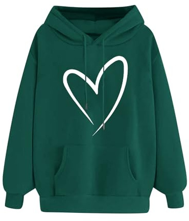 Uwdiohq Women's Autumn Hooded Sweatshirt With Pockets And Featuring A Heart Shaped Printed Loose Casual Long Sleeved Snap Front Hoodie Zip Up Women Fine Knit Jumperss For Uk Oversized Ladies
