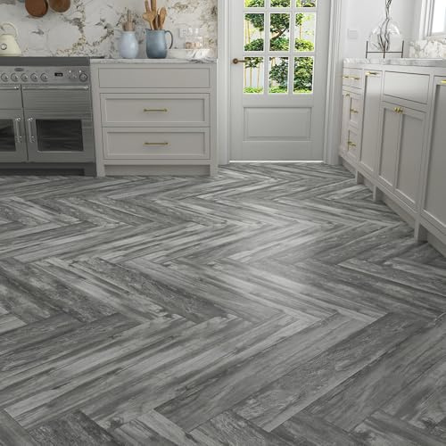 Decotalk Vinylboden Selbstklebend Badezimmer Wasserdicht Holzoptik Grau 90X15cm 35Stück 4.73m² Holzoptik PVC Bodenbelag Selbstklebend Grau für Küche Wohnzimmer Wasserdichter Bodenbelag Einfache DIY