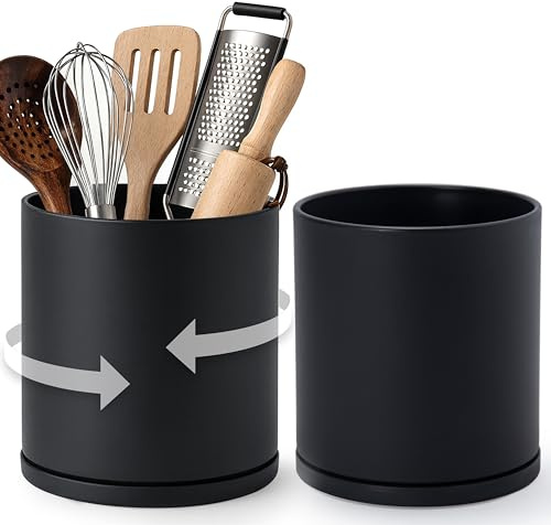 D'vine Dev Portautensili girevole a 360°, 18,3 cm, per piano di lavoro, moderno organizer per utensili da cucina, per riporre e decorare la cucina, set di 2, nero, 72-Y-B-2