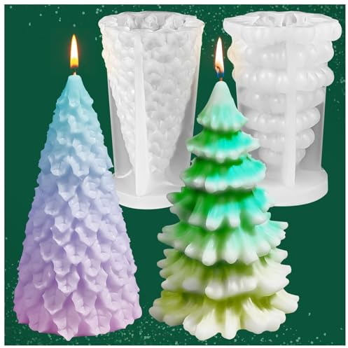 Moules Bougie Noel, 2 PCS Moules Silicone Noel, Moule à Bougie à Couler Décoration de Noël, Moule en Silicone 3D en Forme de Sapin de Noël, pour DIY Bougies Parfumées, Savon, Travaux Manuels (A)