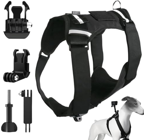 Hjatirace Hundegeschirr für Kamera – mit Montagefuß, verstellbarer Halterung, Brustgurt für kleine Hunde, für Spaziergänge im Freien, Training, tägliche Reisen, Abenteuer, Sport, Fotografie