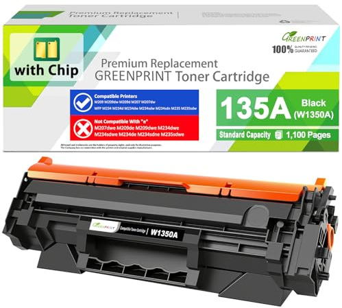 MIT CHIP 135A W1350A kompatibler Toner Cartridge Schwarz 1100 Seiten für M207 M207dw M209 M209d M209dw M234 M234d M234dw M234sdw M234sdn M235sdw, Funktioniert nicht mit H P+ Modell die auf ''e'' enden