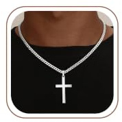 SLOONG Kreuz Kette Herren Silber - 5MM Breit 41/46/51/56CM | Kubanische Kette Halskette 925 Over Silber Kreuz Anhänger Schmuck Geschenke für Männer Papa Freund