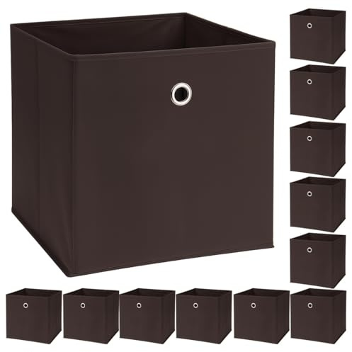Murago 12er Set Faltbox ca. 30x30x30 cm - Braun - Würfel Aufbewahrungsbox faltbar Aufbewahrungskörbe Deko Korb Boxen Wohnzimmer Stoff für Kleidung Büro Regalkorb Klappbox Schlafzimmer Körbe