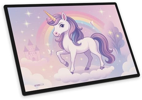 itenga Schreibtischunterlage – 40 x 53 cm – robuste Schreibunterlage mit kinderfreundlichem Motiv für Mädchen abwaschbar, rutschfest & langlebig (Motiv Einhorn Zauberwolke)