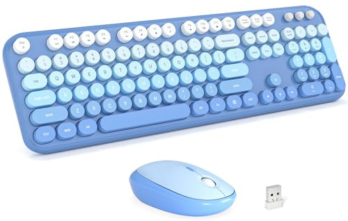 MOFII Tastiera wireless e mouse Combo – Blue-Gradient Full-Size Plug and Play Colorate Tastiere per computer – 104 tasti tondi Keycap USB 2.4G carino tastiera per Windows/Laptop/Mac/Desktop/PC