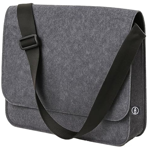 Stop Ocean Plastic 46229 Laptoptasche, 17,3 Zoll, Dunkelgrau | Messengertasche aus rPET-Filz, Umhängetasche für Notebooks, Tasche mit Schultergurt, Überschlag & Klettverschluss