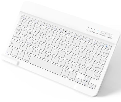 NEWCOO Bluetooth Keyboard, Rechargeable Ultra Slim US Layout Quiet Portable Design, Small Wireless Keyboard for Ipad 10th Generation, IPad Pro/Air/mini, Tablets, for iOS, Windows and Android, White