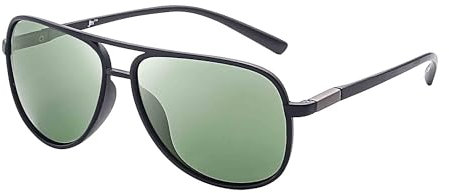 JM Retro Polarisiert Flieger Sonnenbrille Spiegel Leicht Gewichts Brillen Zum Damen Herren(Matt Schwarz/Polarisiertes Grün)