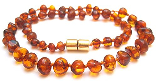 Amberta Baltische Bernstein Halskette in Cognac Farbe - Echter Natürlicher Bernstein mit Geschenkbeutel und Sicherem Magnetverschluss – 35 cm