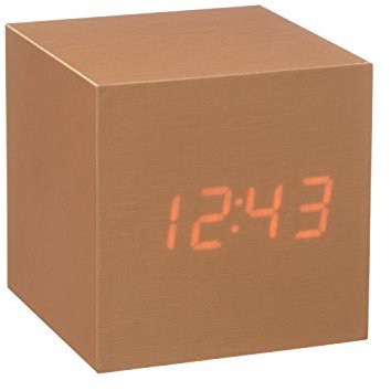 Gingko Cube LED Click Clock Wecker mit Sound Aktivierung (Uhrzeit, Datum & Temperatur), Kupfer/rote LED