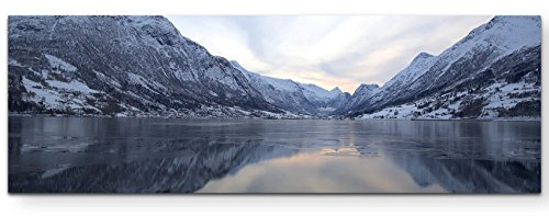 Paul Sinus Art Fjord in Norwegen - Panoramabild auf Leinwand in 150x50cm