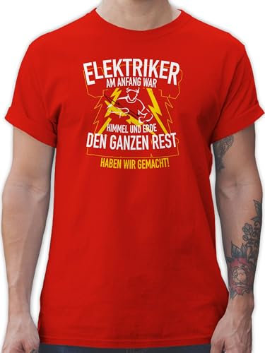 T-Shirt Herren - Handwerker Geschenke - Elektriker, am Anfang war Himmel und Erde - XL - Rot - Tshirt Elektrik arbeitstshirts Handwerk Elektriker für männer sprüche arbeitsshirt Werkstatt Shirt