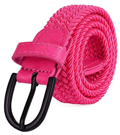 Mile High Life Junior geflochtene elastische Stretchgürtel | Dornschnalle | PU Loop-Endspitze | Jungen Mädchen | 2,5 cm breit (Hot Pink, X-Large 66cm (81cm Length))