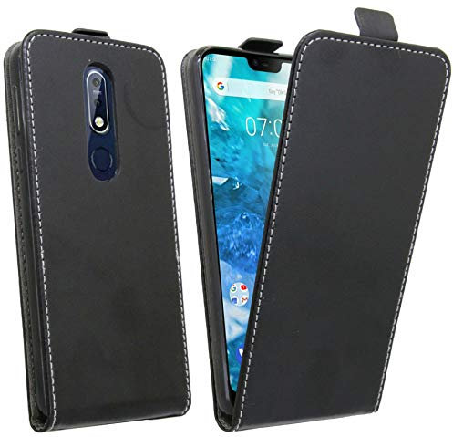 cofi1453 Flip Case kompatibel mit Nokia 7.1 (2018) Handy Tasche vertikal aufklappbar Schutzhülle Klapp Hülle Schwarz