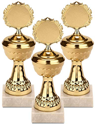 BRUBAKER 12-teiliges Set goldene Trophäen Pokale - Metallpokal auf Marmor Sockel 21 cm - Preise für Gewinner Sieger Sportveranstaltungen Kindergeburtstage