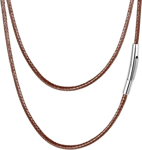 FaithHeart 2mm braune 50cm Leder Halskette aus Edelstahl für Herren und Damen Kette für Anhänger