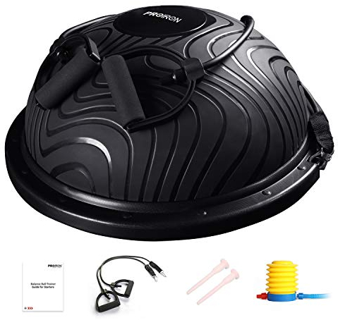 PROIRON Balance Ball Trainer Half Ball Ø 60cm, Halber Gymnastikball bis 300kg Belastbar, Gymnastik Halbball Halbkugel Balancetrainer mit Expander & Fußpumpe für Fitness, Stabilitäts, Core Training