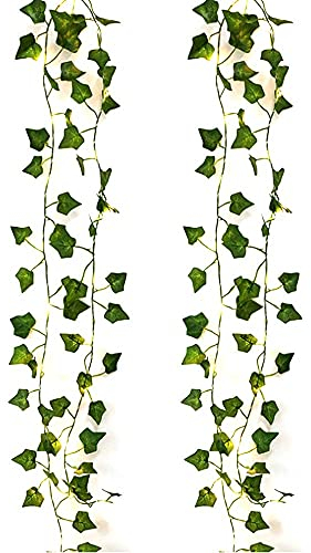 DEDC 2 Pack 2 Meter 20 LED String Lights Artificial Ivy Fake Garland Green Leaf Plants Vine Battery Operate Fairy String Lights Hanging for Wedding Party Home Wall Decor