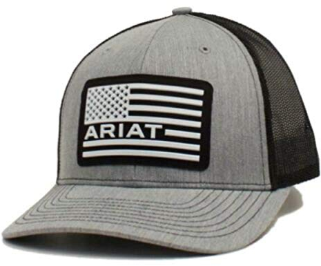 ARIAT Western Mens Cap Baseball Hat USA Flag Patch Mesh Snap Grey