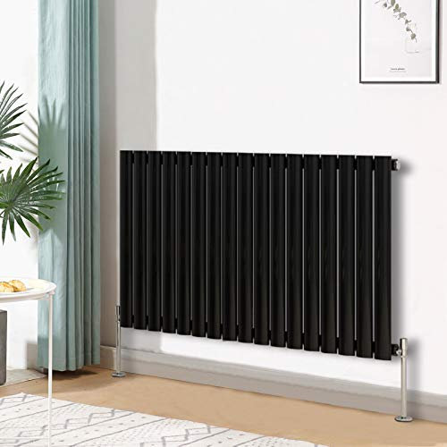 Blümme Oval Radiator Horizontal Designer Single Panel Radiators Bathroom Central Heating 600x1003mm Black