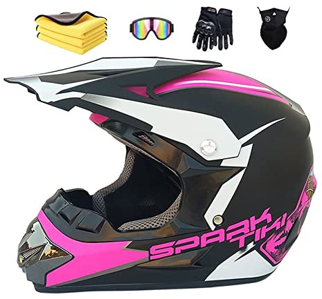 Ruiqieor Casque Moto Cross Enfant Avec Gants et Masque (M, 57-58cm, Poudre Noire)