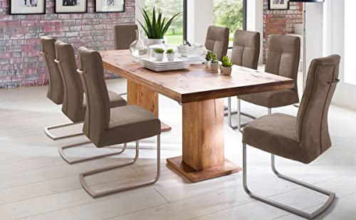 expendio Essgruppe Menzo 2 Eiche Bassano massiv 220x76x100 cm + Schwingstuhl Talida Sand Tischgruppe Säulentisch, Anzahl Stühle:mit 6 Stühlen