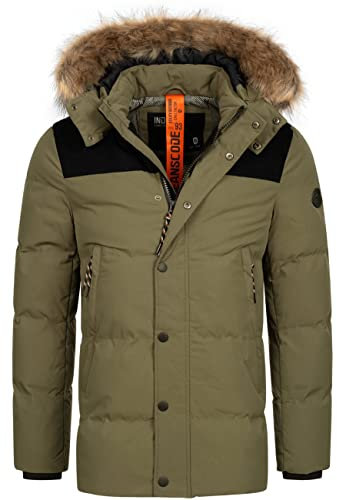 Indicode Herren Hexyl Winterparka mit Kapuze | Parka Steppjacke Herrenparka Army, S