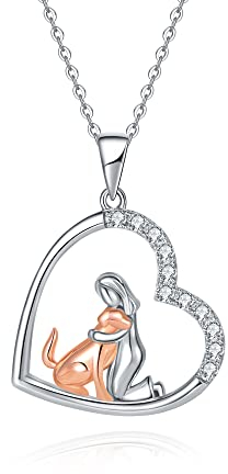 Fryneauy Hund Kette für Damen 925 Sterling Silber Hund Anhänger Halskette Herz Schmuck Geschenk für Mädchen